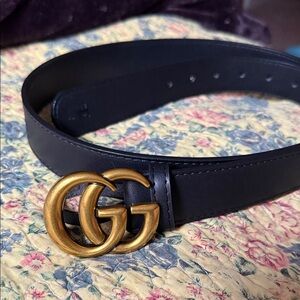 Gucci Black Belt with Gold GG Buckle